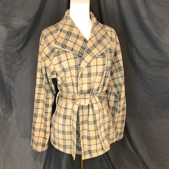 Moda Jackets & Blazers - Moda Plaid Teddy Jacket with Belt